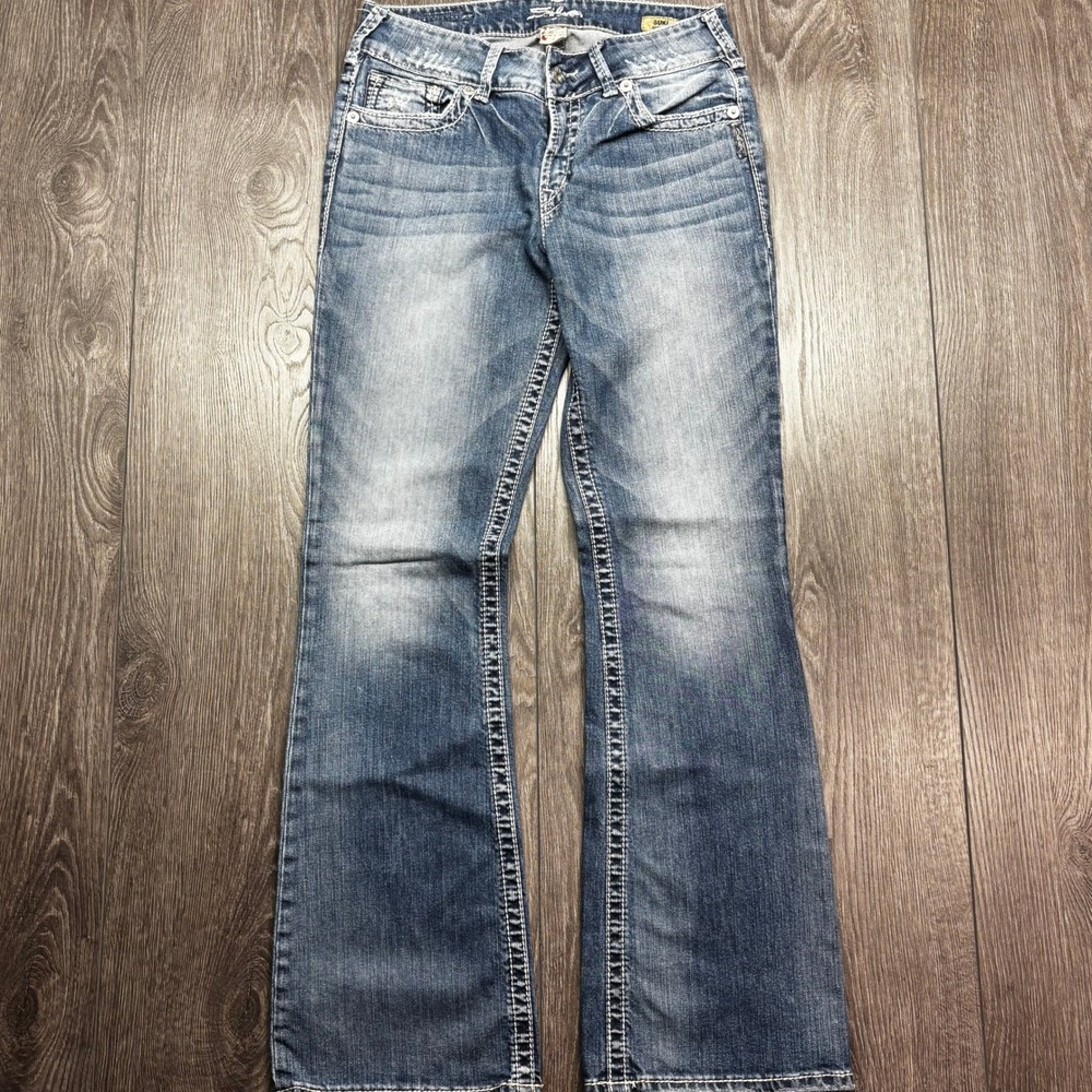 Silver Jeans Co Suki Mid Bootcut Jeans W28 L32 Medium Wash Contrast Stitch L9916
